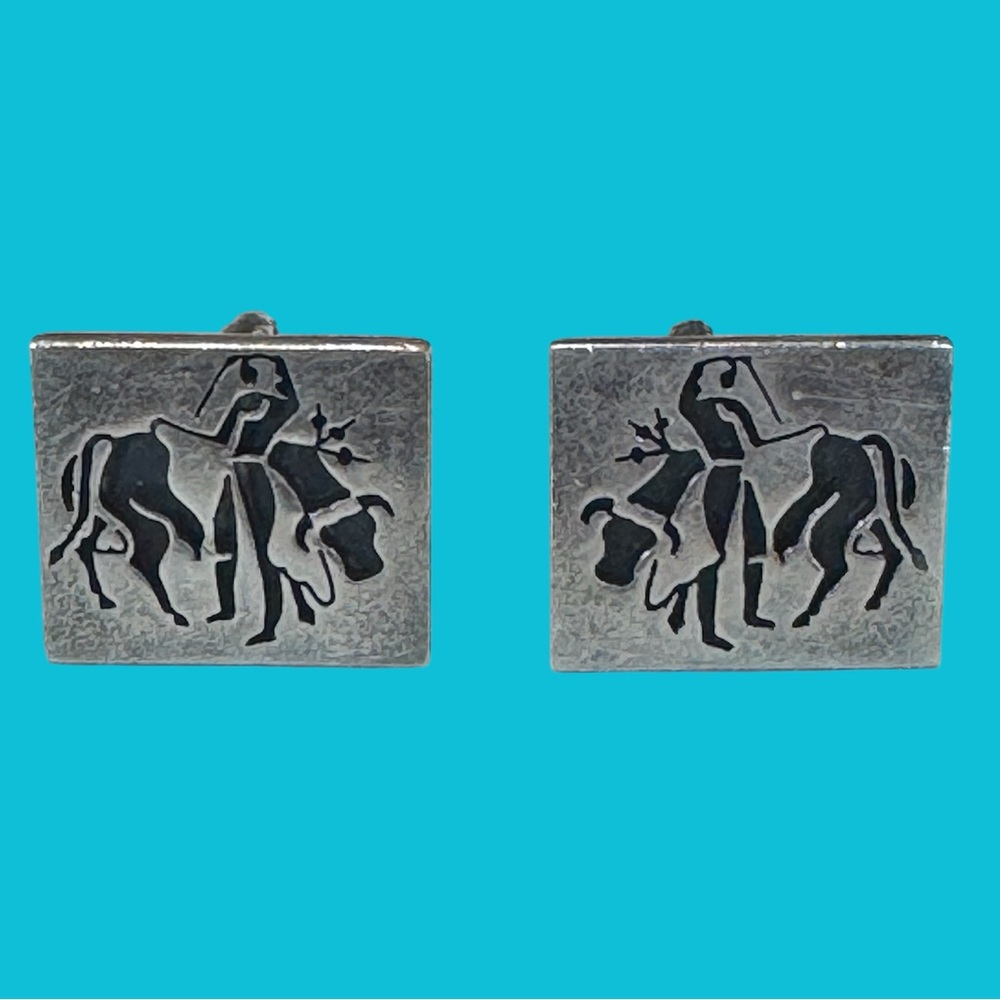 VINTAGE Bullfighter Margarita Mexico Sterling Silver 925 Signed‎ Cufflinks